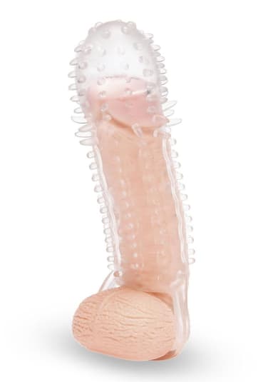 Size Up 1.5" See-Thru Textured Penis Extender with Ball Loop
