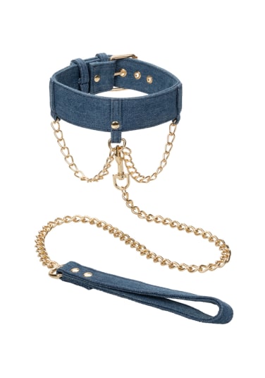 Ride 'em Premium Denim Collection Collar with Leash