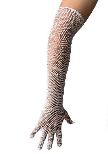 Fishnet Long Gloves with Stones