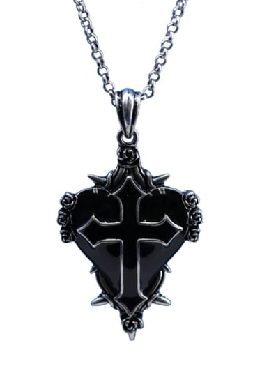 Large Black Cross Black Heart Necklace