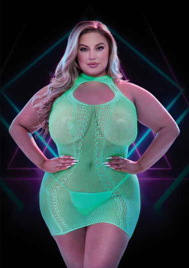 Glow in the Dark Small Net Halter Mini Dress - Queen Size