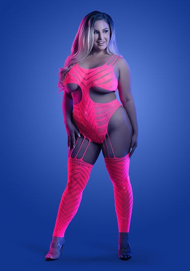 Wavelength Cutout Rhinestone Teddy Bodystocking - Queen Size