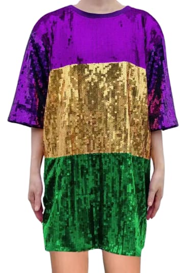 Mardi Gras Sequin Tri Color Shirt Dress