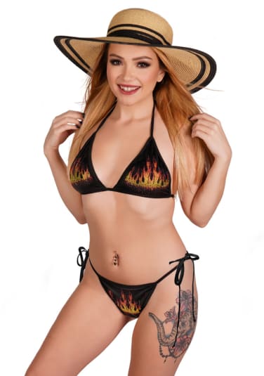 Rhinestone Bikini Set - Flame