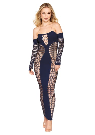 Dreamgirl Seamless Bodystocking Gown with Removable Gold Halter Chain