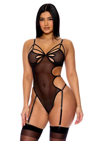 Feeling Butterflies Mesh Teddy with Garters