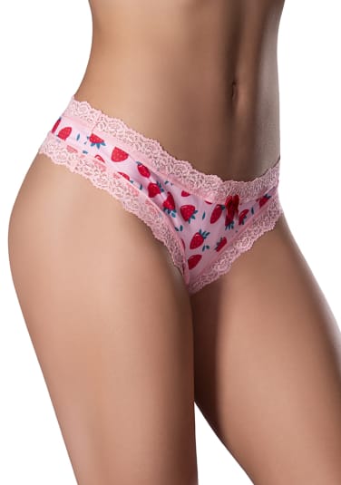 Sweet Treats Crotchless Thong with Lube - Strawberry