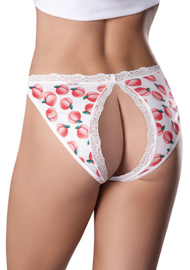 Sweet Treats Split Back and Crotchless Panty with Lube - Peach - Queen Size