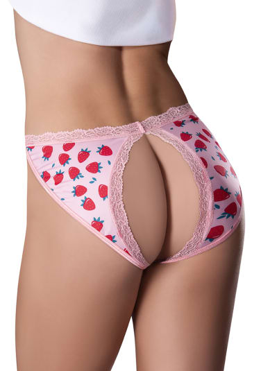 Sweet Treats Split Back and Crotchless Panty with Lube - Strawberry - Queen Size