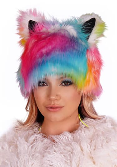 Tie Dye Rainbow Faux Fur Beanie