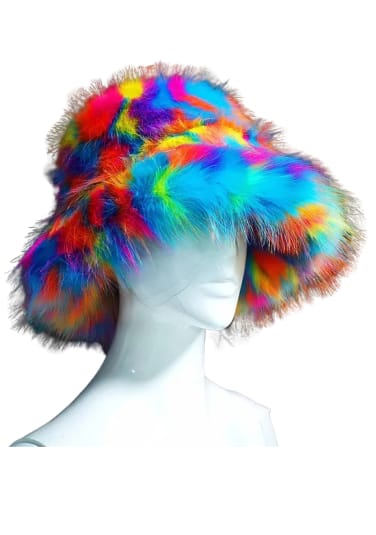 Splatter Rainbow Faux Fur Bucket Hat