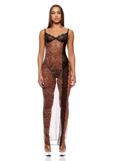 Animal Instincts Sheer Mesh Nightgown Lingerie Set