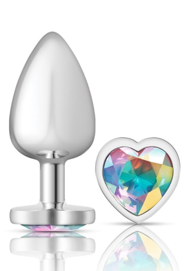 Clear Iridescent Heart Gem Silver Metal Plug