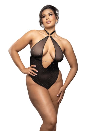 Onyx Rhinestone Teddy - Plus Size