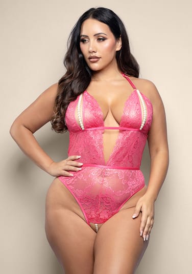 Crotchless Pearl Teddy - Queen Size