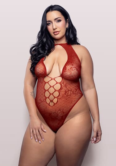 Just Kissed Plunge Halter Teddy - Queen Size