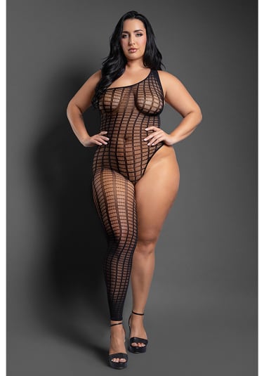 Killin' It Asymmetrical Footless Bodystocking - Queen Size