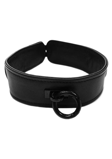 Black Leather Collar with Black Hardware