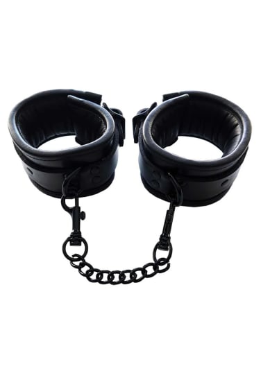Black Leather Padded Ankle Cuffs with Black Hardware