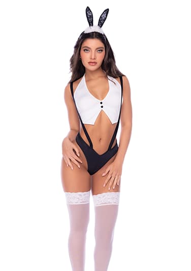 Sexy Bunny 3-Piece Set with Halter Top, Suspender Panty and Bunny Ear Headband