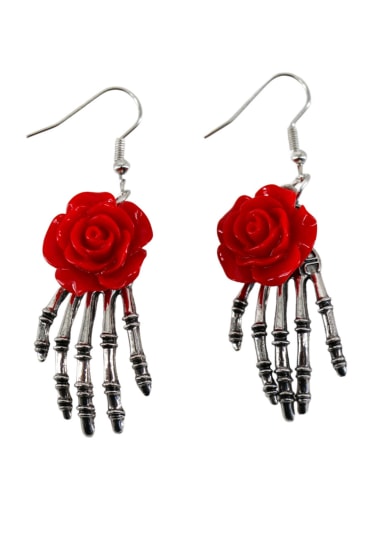 Rose and Skeleton Hand Earrings
