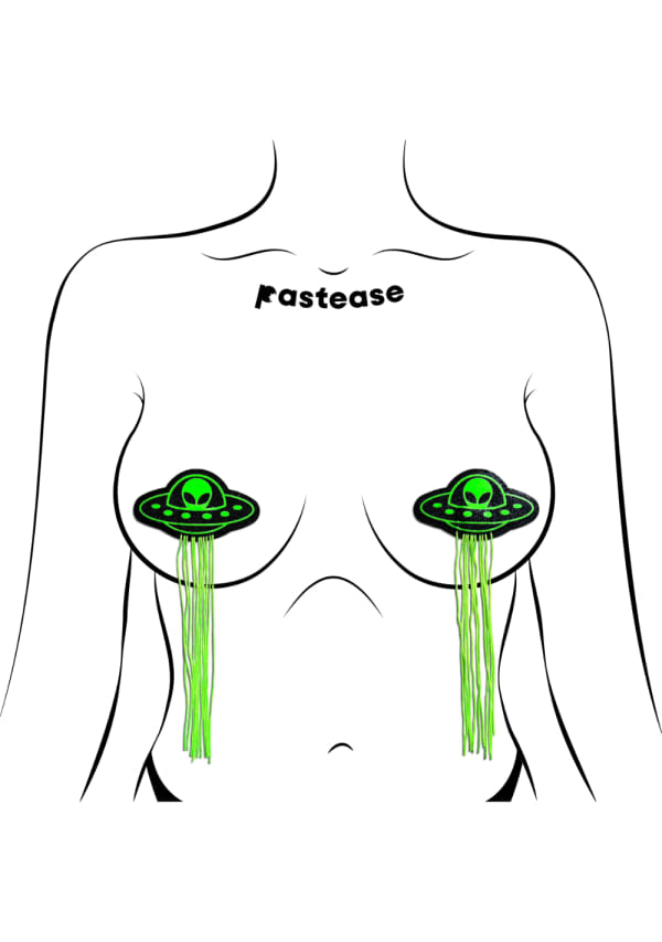 UFO Alien Glow-in-the-Dark Pasties with Tassels Image 2