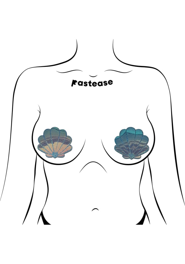 Mermaid Seashell Pasties in Opalescent Seafoam Blue Image 3