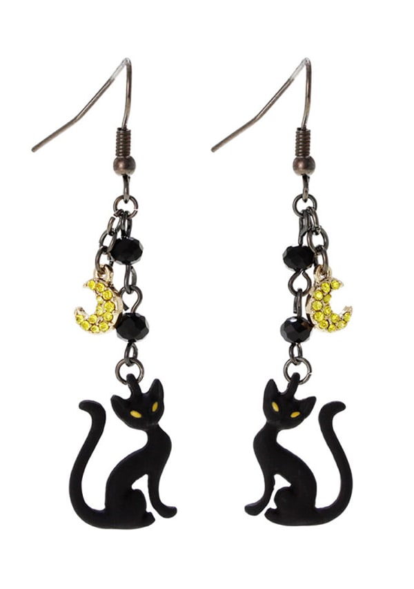 Cat and Moon Beaded Earrings Image 1
