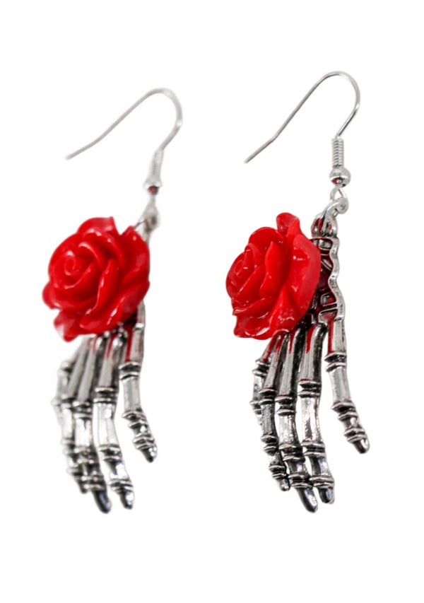 Rose and Skeleton Hand Earrings Image 2