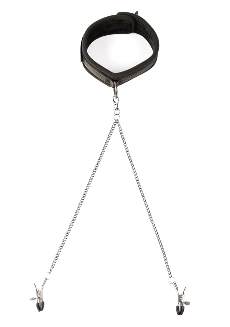 Twin Tweaks - Velvet Collar with Nipple Clamps