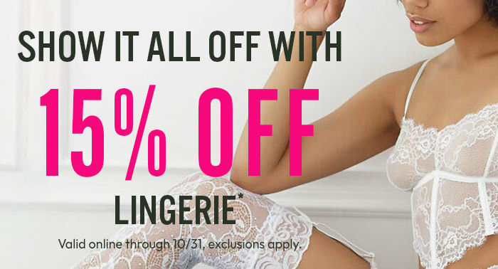 15% off lingerie online, exclusions apply