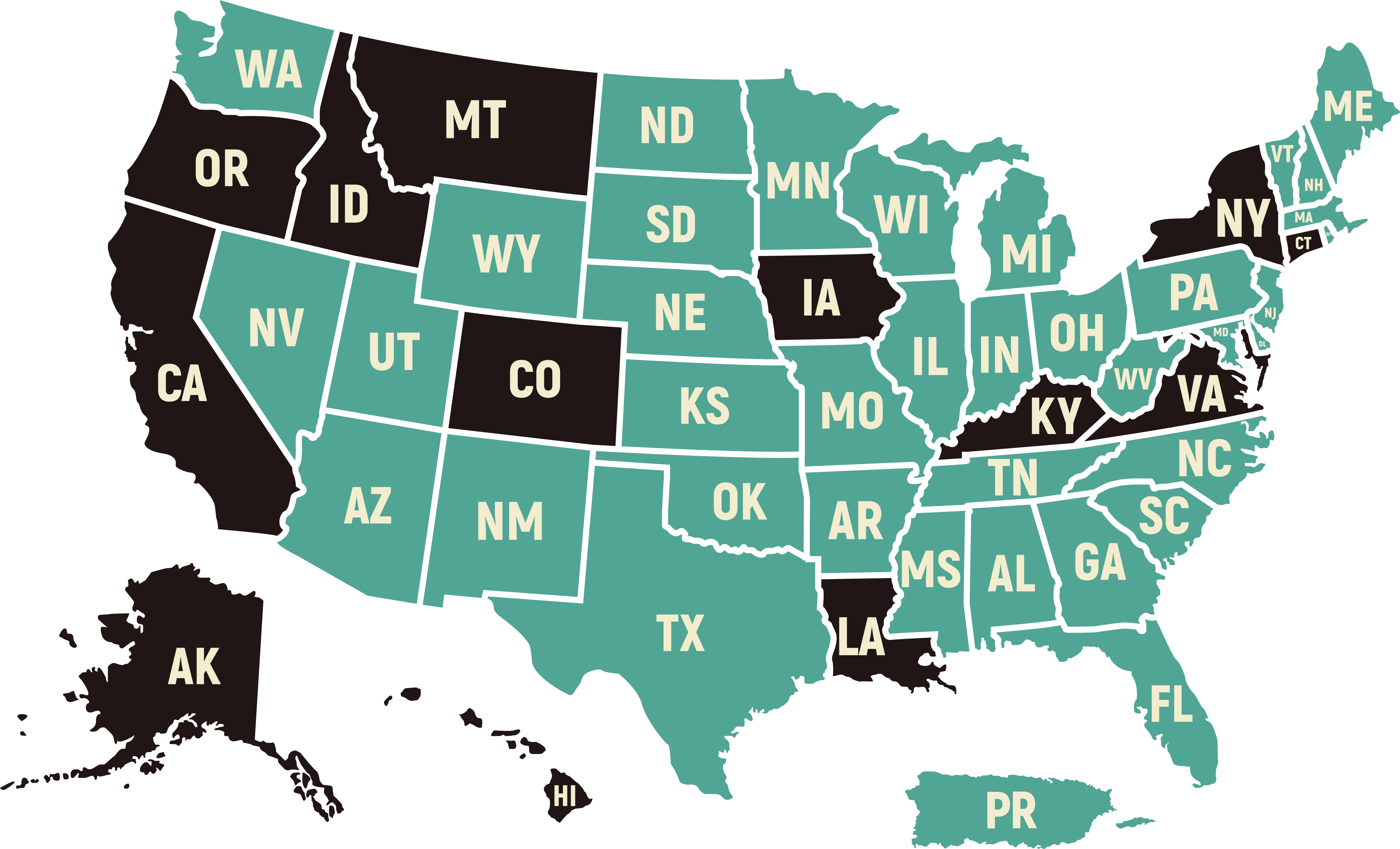U.S. Map of where we ship
