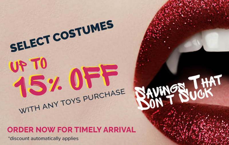 Savings That Don't SUck  -  Select costumes up to 15% with any toys purchase