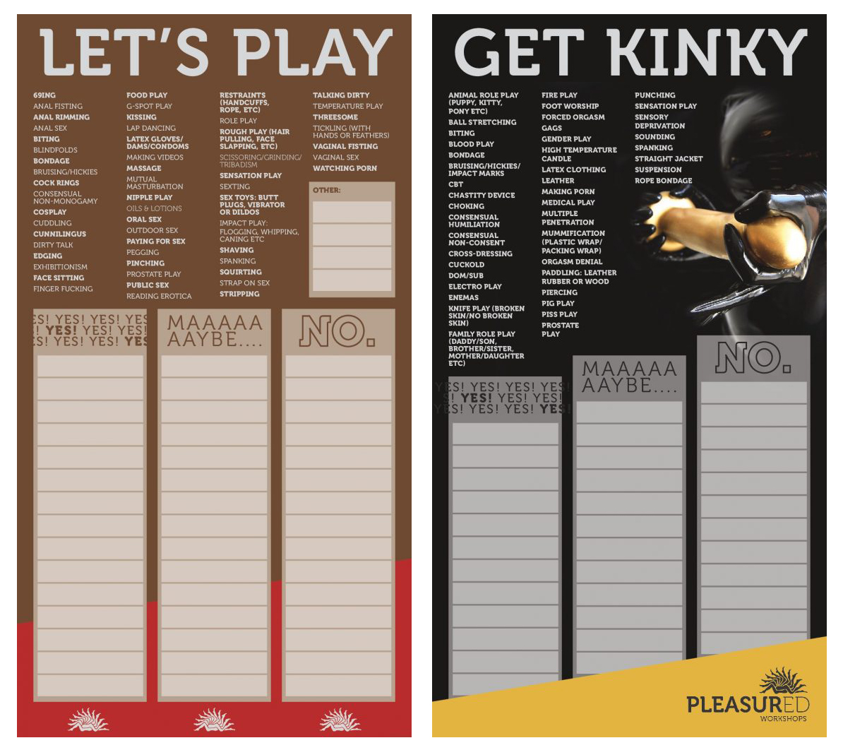 Yes No Maybe BDSM and Pleasure Negotiation Lists