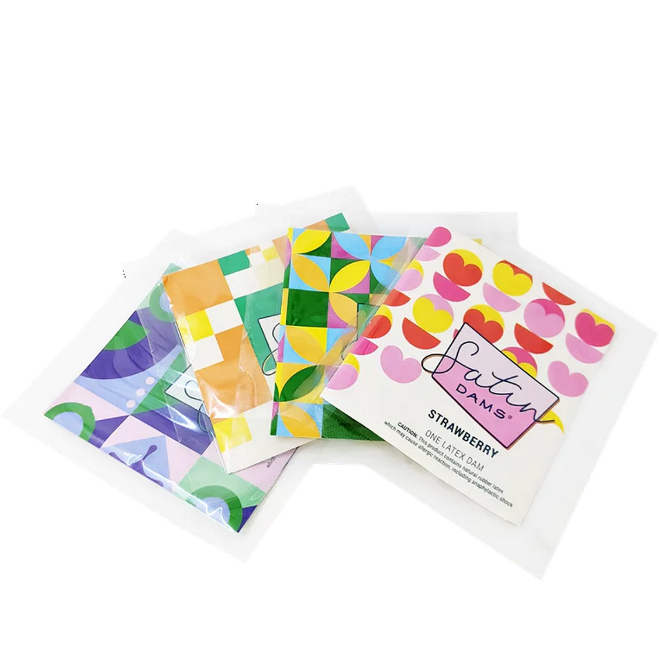 Sheer Glyde Satin Dental Dams in assorted flavors