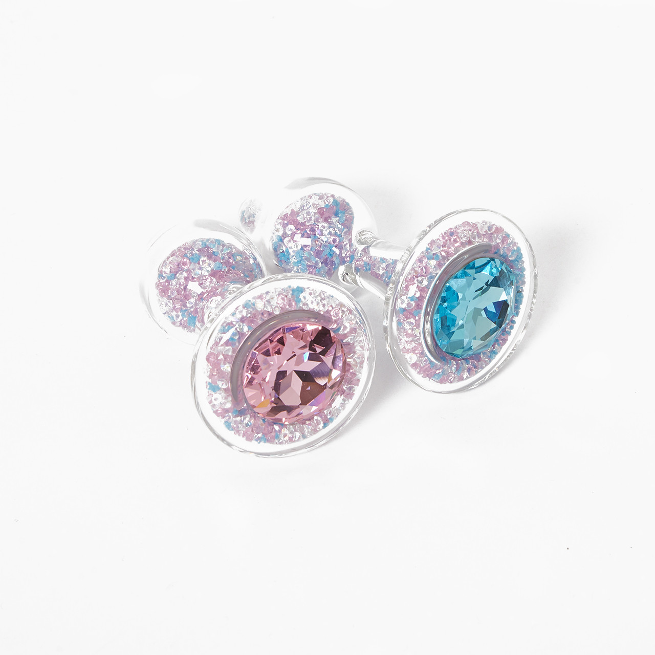 Sparkling glass plug with Trans Pride flag colors