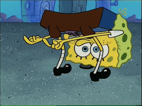 Spongebob bending over gesturing toward their anus