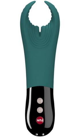 photo of turquoise stroker with two winged tips