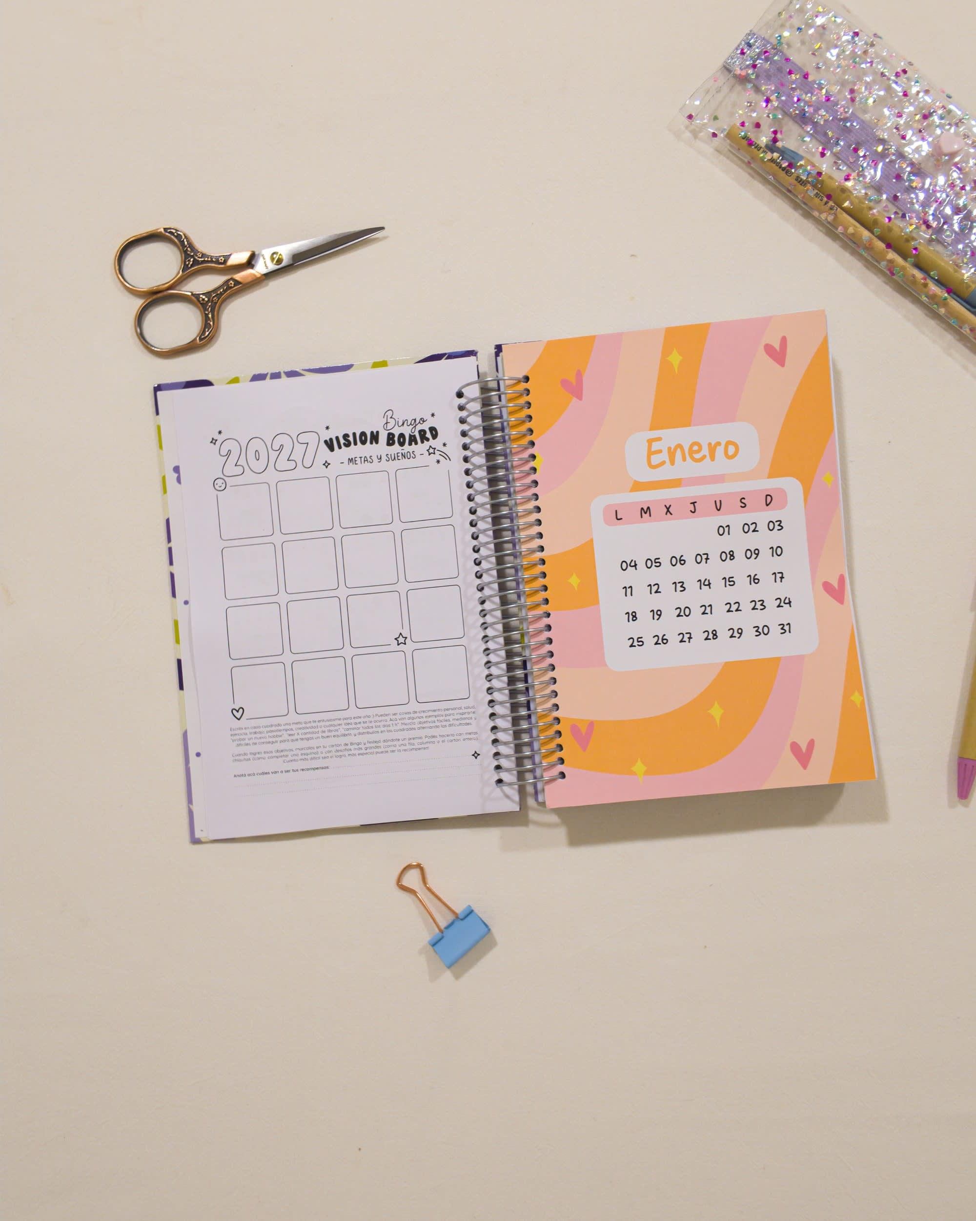 Carátula de Enero de la agenda 2027 día a día Nunca olvides, con el calendario del mes