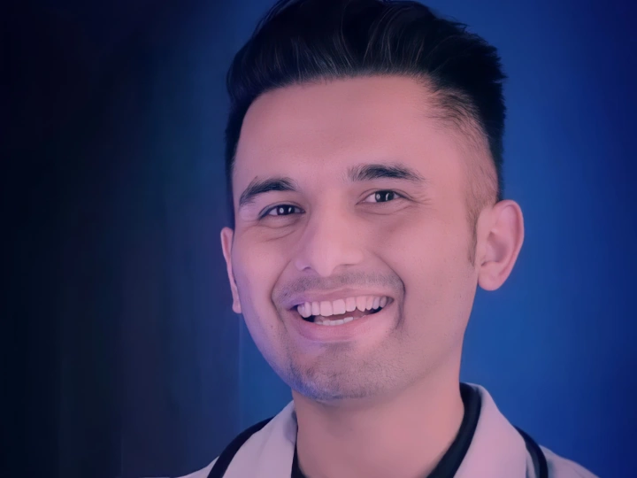 Nepalese Internet Celebrity, Dr. Sandesh Lamsal poses during a photoshoot.