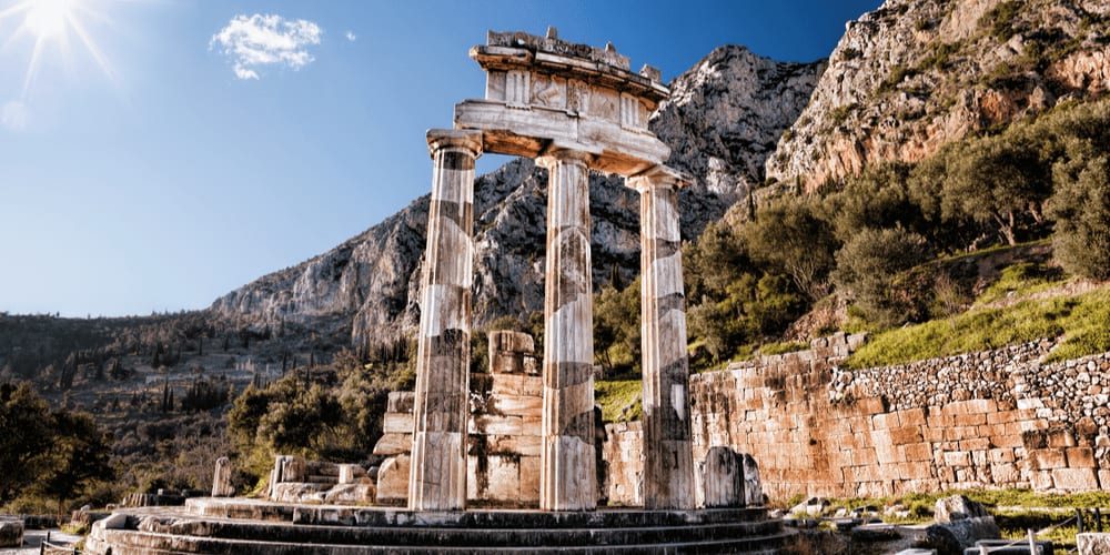 Delphi with ruins of the Temple in Greece