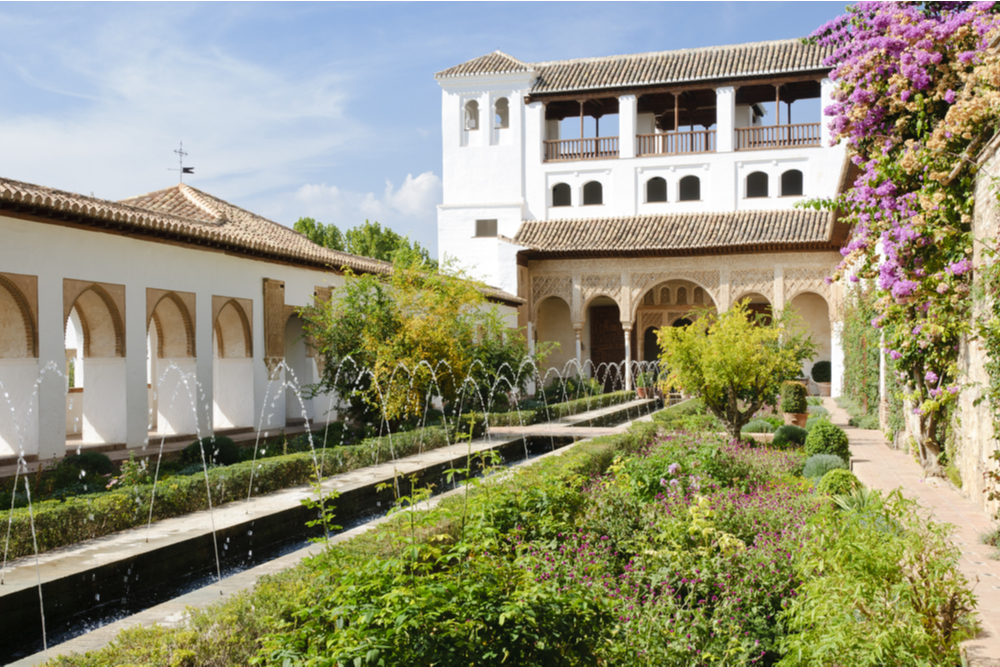 The "Patio de la Acequia" in the Generalife gardens, part of the Alhambra complex in Granada