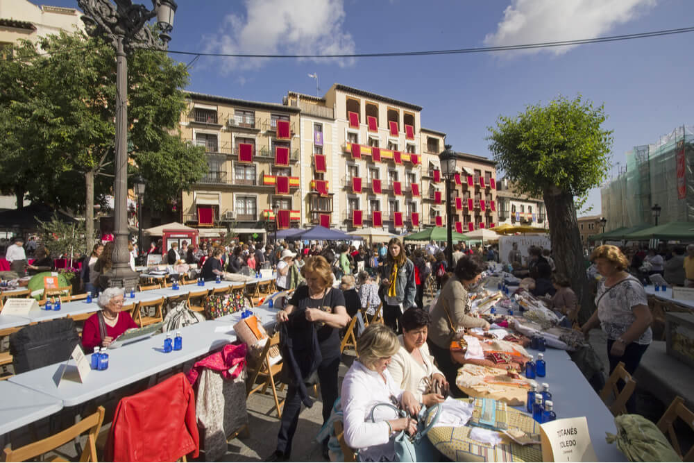 Handicraft market in La Plaza de Zocodover in Toledo, Spain