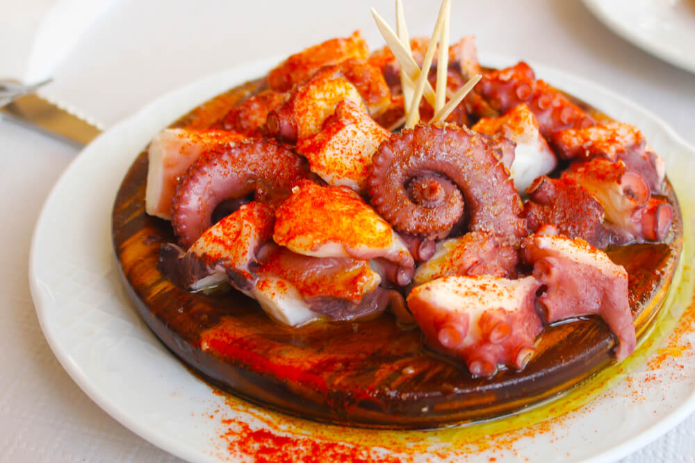 Octopus with paprika and olive oil a la gallega.