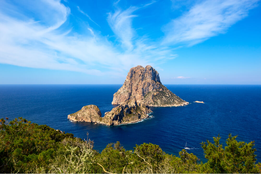Ibiza Es Vedra view from Torre des Savinar Tower San Jose in Balearic Islands