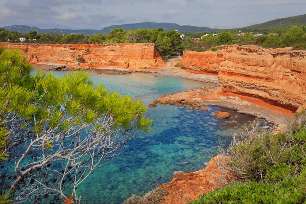 View of Ibizan orange-colored cliffs