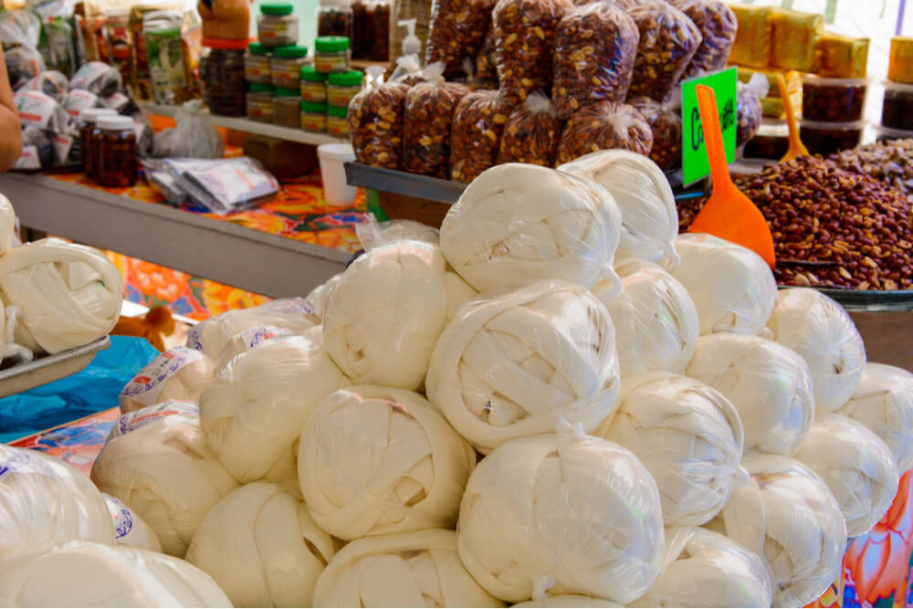 Cheese at food market in Oaxaca, Mexico