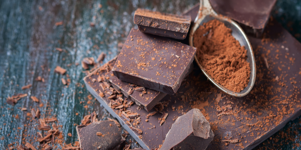 dark chocolate and cocoa powder