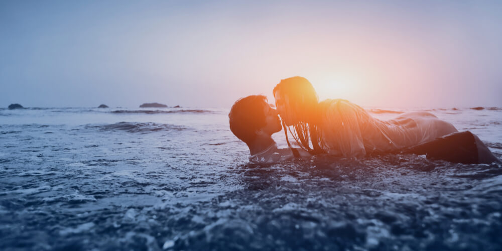 Couple in the sea in summer