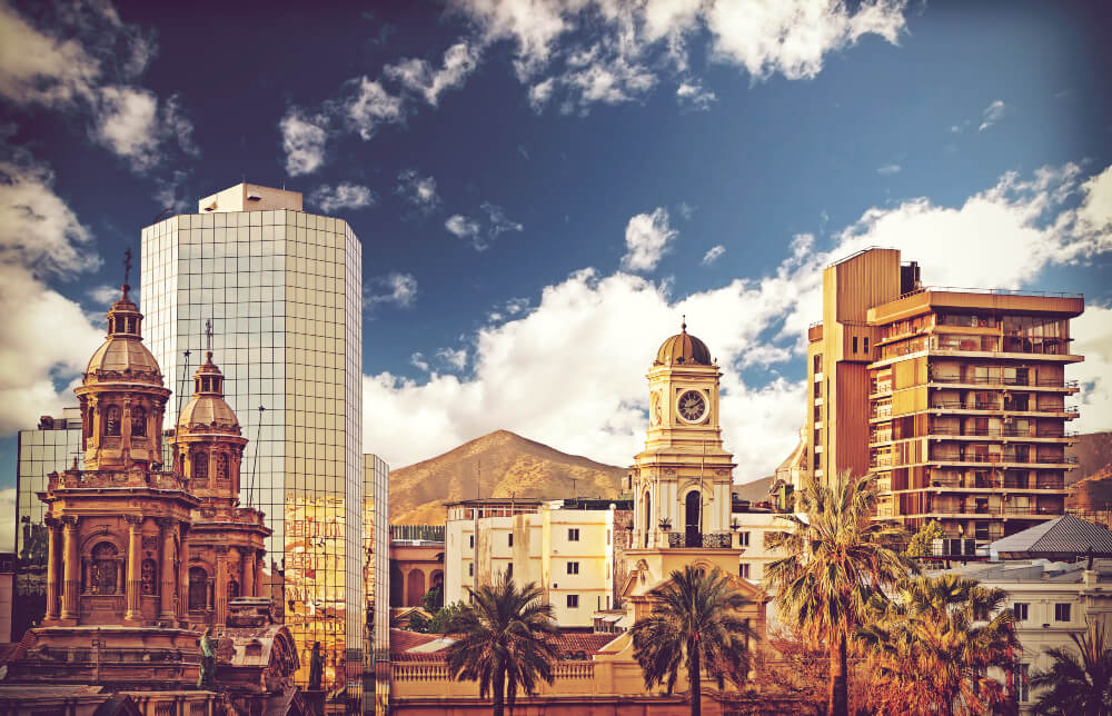 Santiago de Chile downtown, modern buildings mixed with old ones
